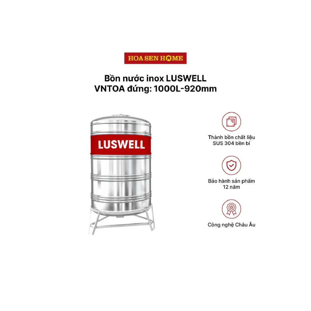 Bộ bồn nước Inox Luswell VNTOA đứng 1000l - 920mm