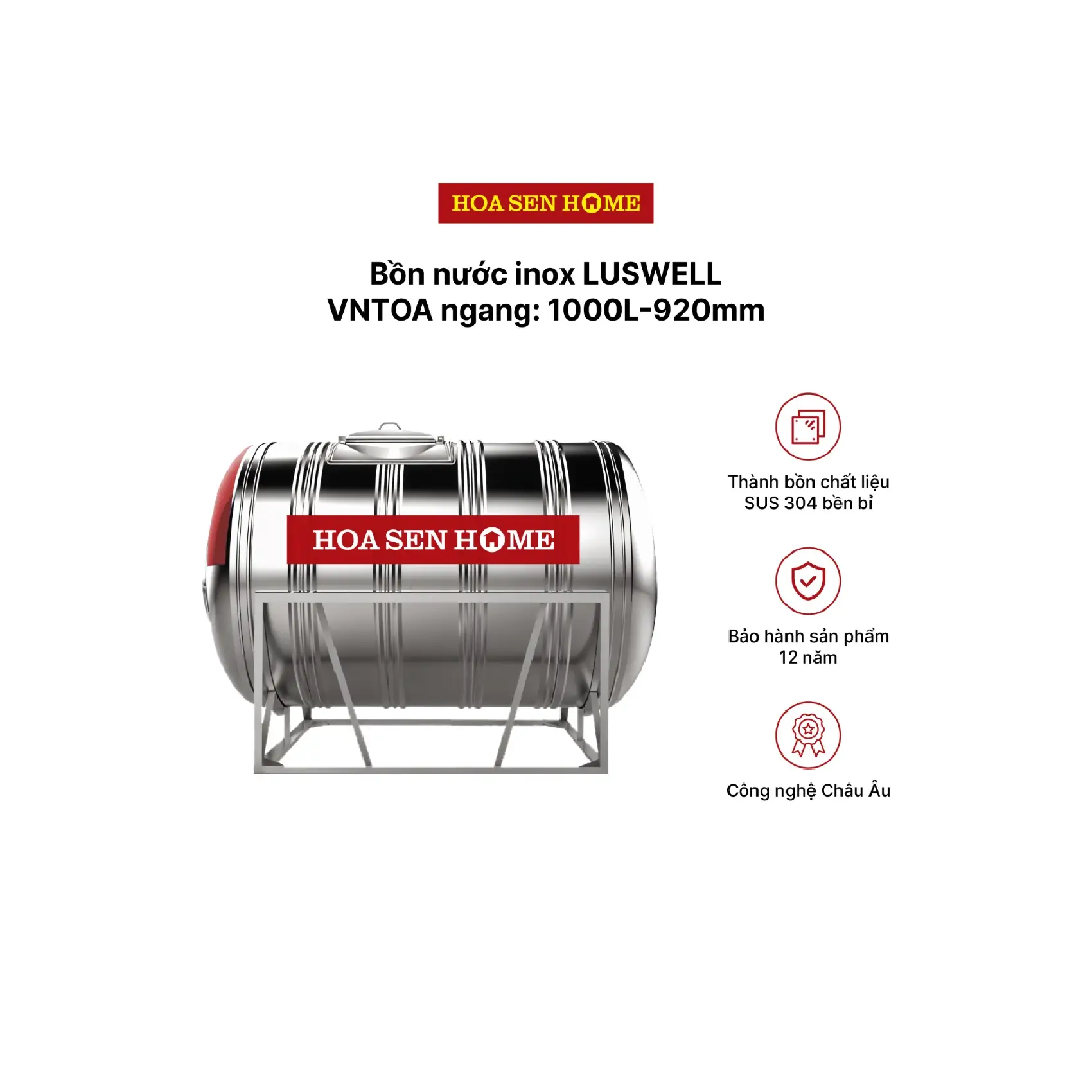 Bộ bồn nước INOX LUSWELL VNTOA ngang: 1000L-920mm