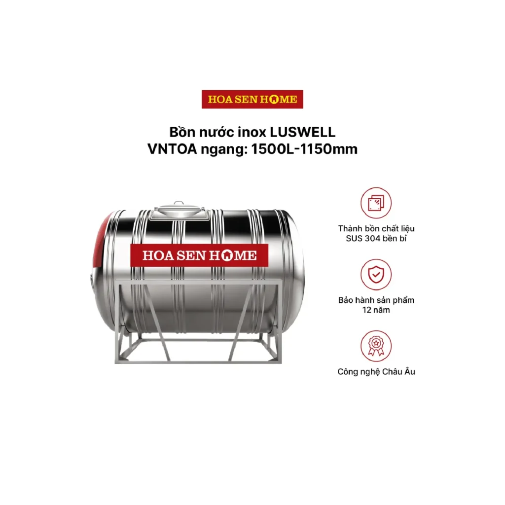 Bộ Bồn Nước INOX LUSWELL VNTOA Ngang 1500L - 1150mm