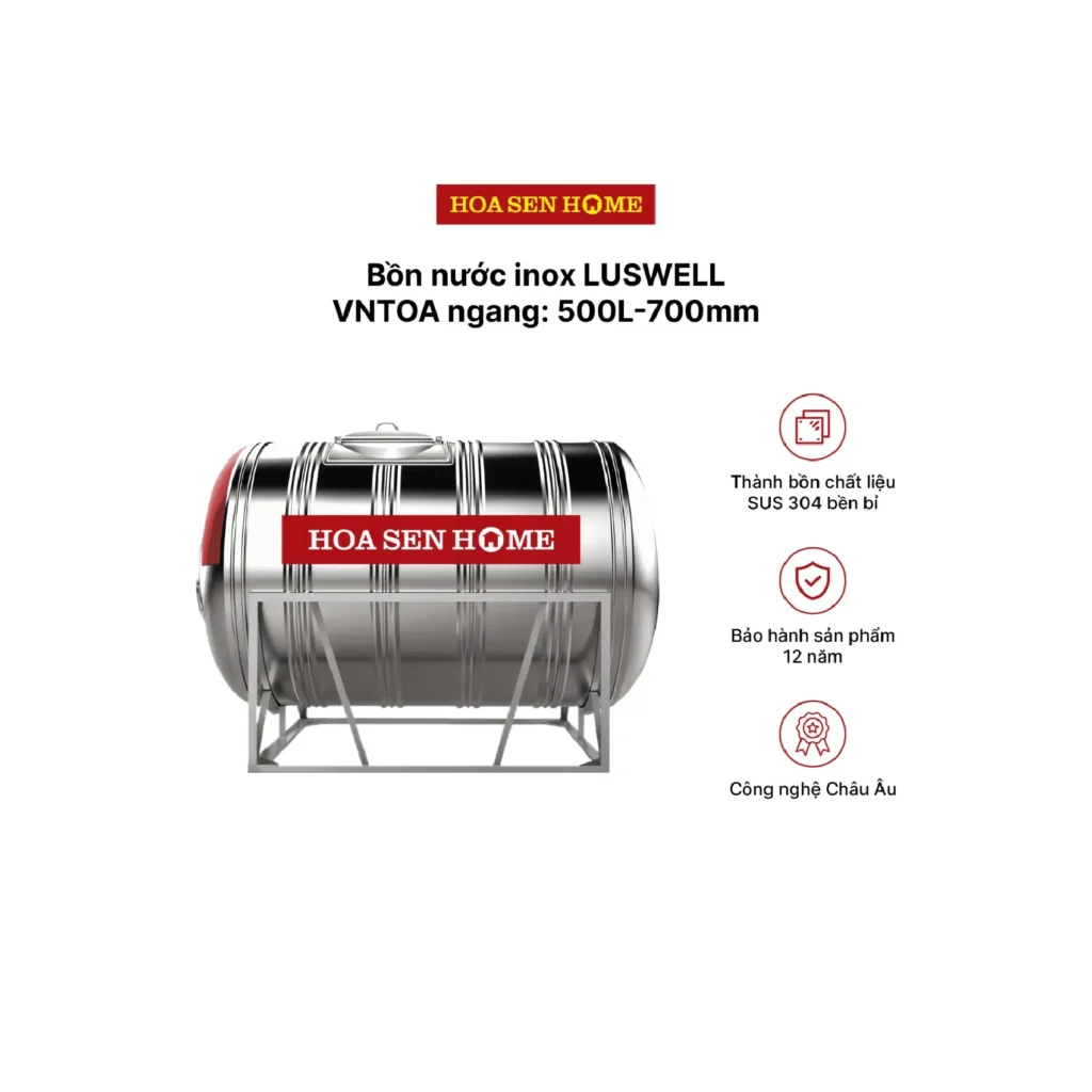 Bộ Bồn Nước INOX LUSWELL VNTOA Ngang 500L - 700mm