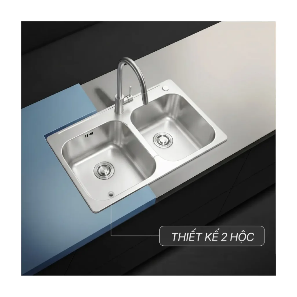 Thiết kế 2 hộc chậu rửa chén LUSHINE D007