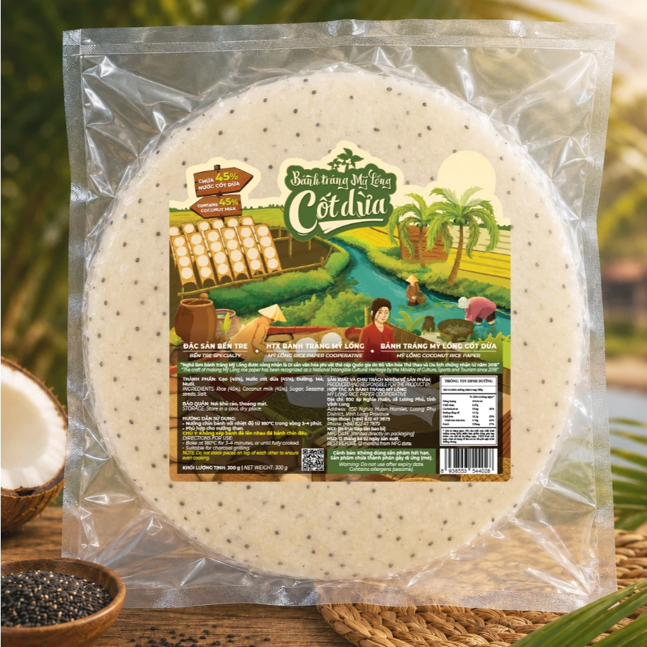 Bánh Tráng Mỹ Lồng Cốt Dừa 300g Truyền Thống x3 Túi