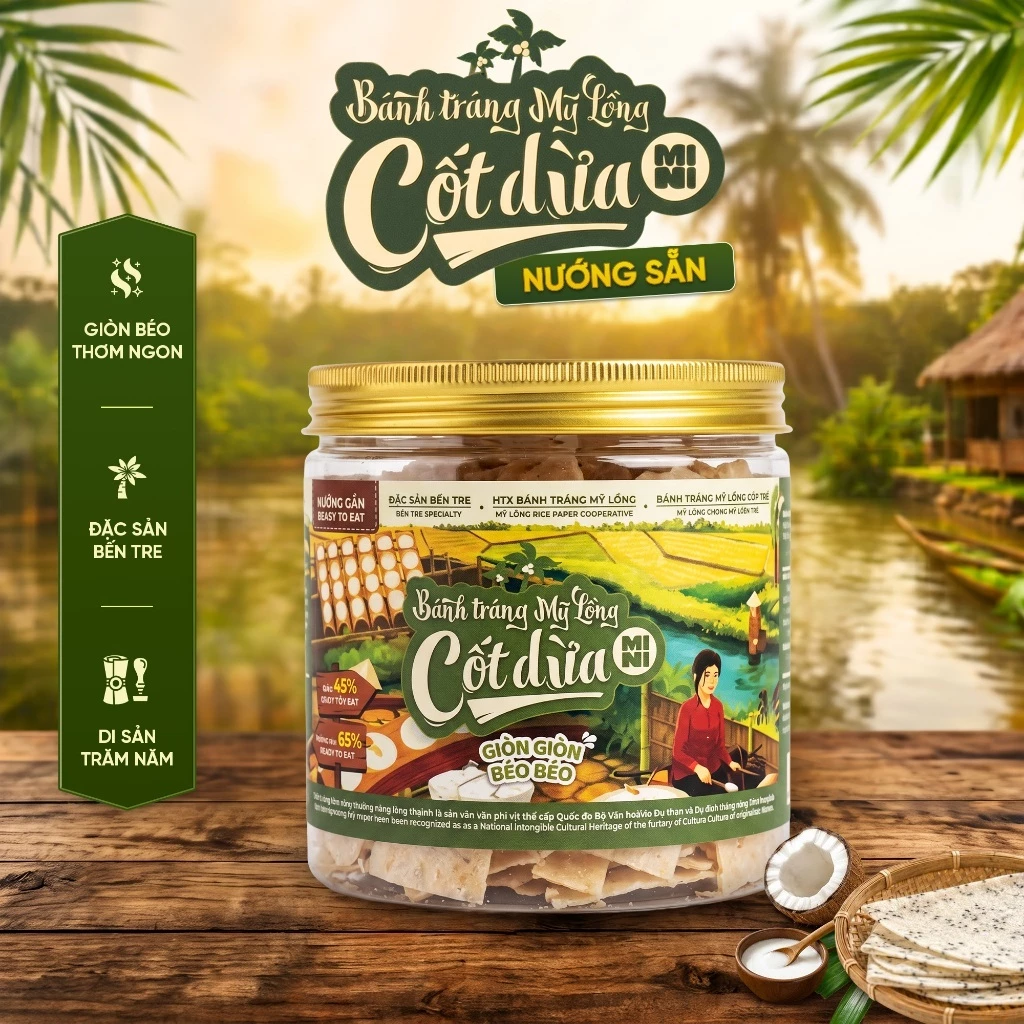 Bánh Tráng Mỹ Lồng Cốt Dừa Nướng Sẵn Hũ 100g Mini 