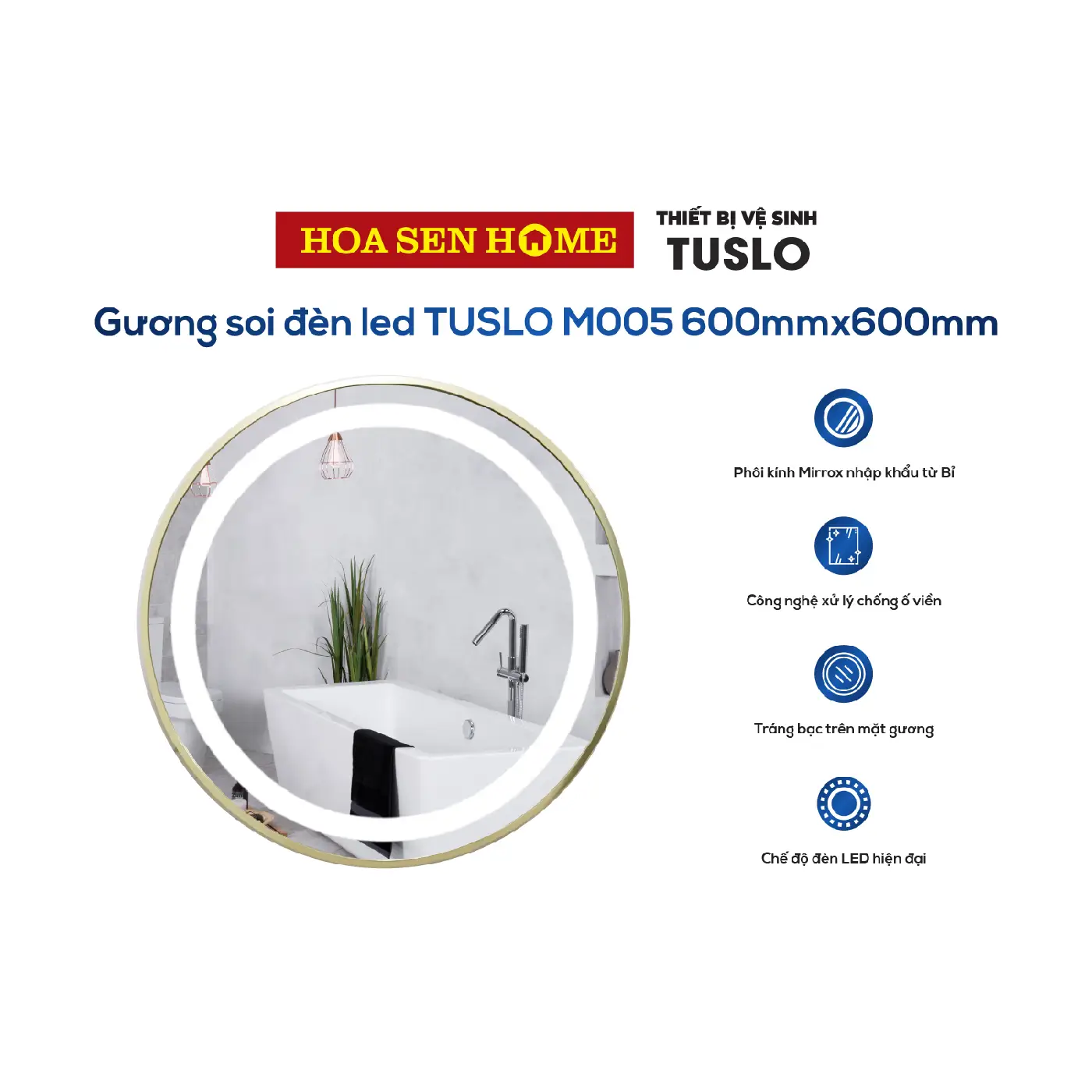Gương soi đèn led TUSLO M005 600mmx600mm